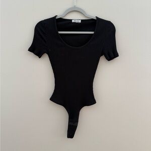 Black Ribbed Women's Bodysuit